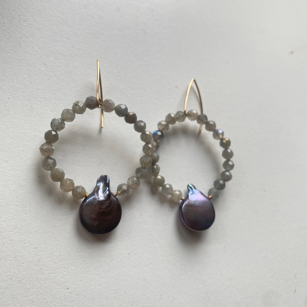 Labradorite and Barouqe Pearl Gold Filled Earrings